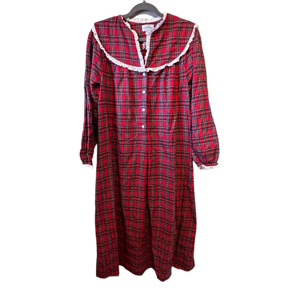 Lanz of Salzburg Vintage Plaid Flannel Long Nightgown Sz Medium M